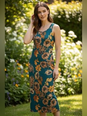 Teal Floral Sleeveless Maxi Dress